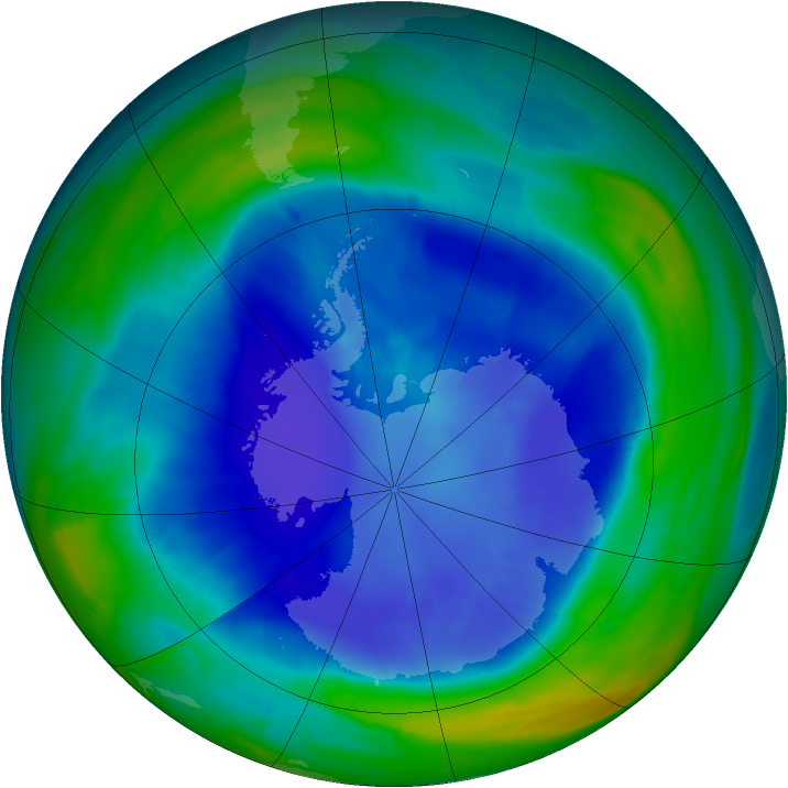 Antarctic ozone map for 08 September 2015